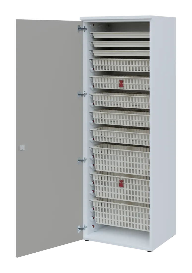 EUROMEDICA D - 66 ABS skříň léková boxová, 1-dveřová, levá, 1950x660x535, korpus bílý, dvířka šedá